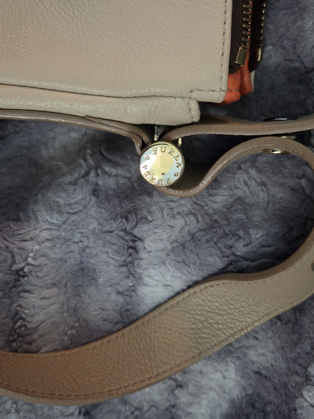 Authentic Furla Tan Leather Shoulder Bag Multi Zip Crossbody Purse - Picture 13 of 15